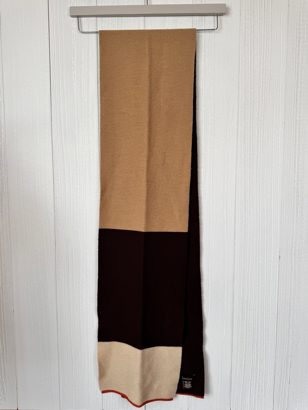 Neiman Marcus 100% Wool Colorblock Scarf Neutral OS
